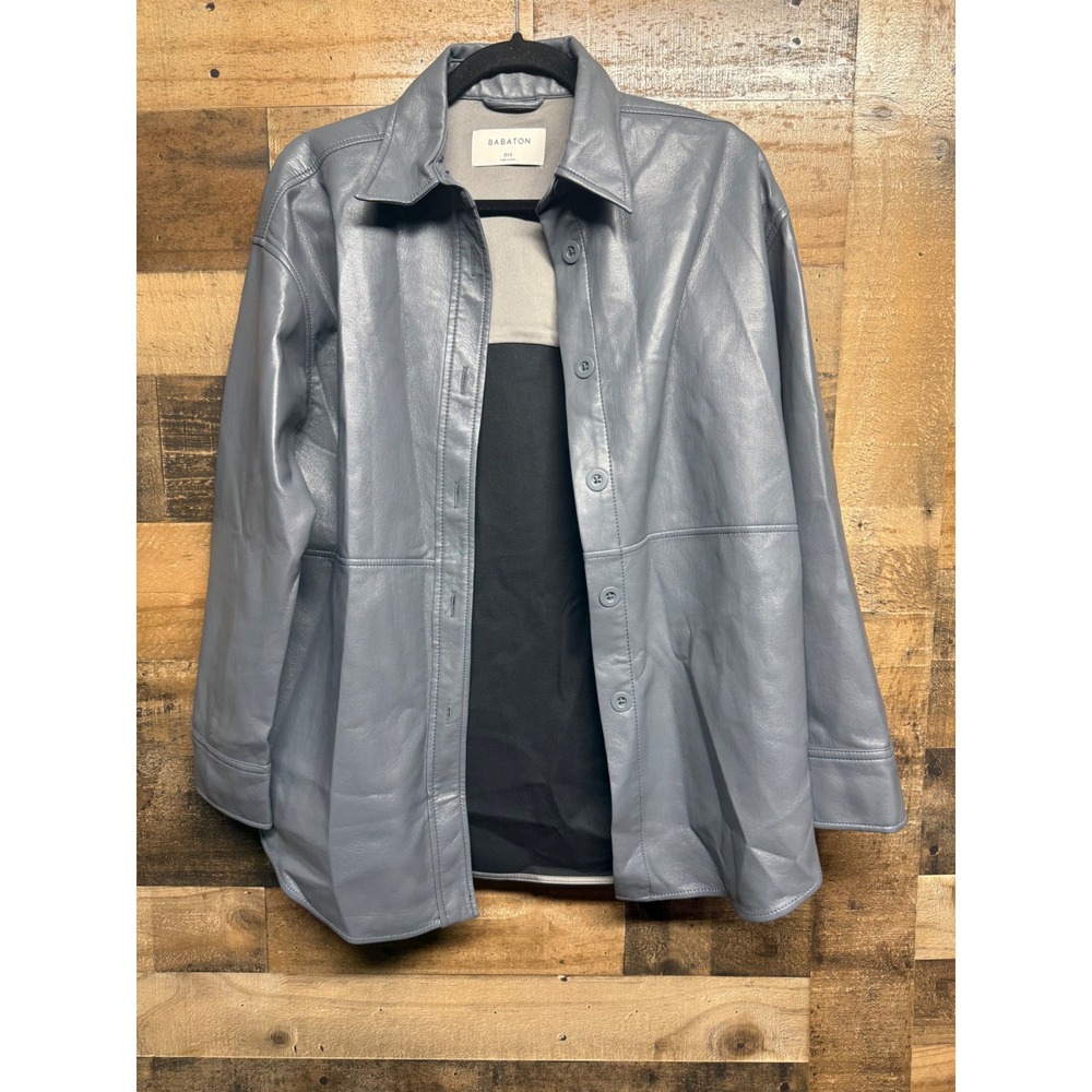 Babaton Pelli Vegan Leather Shirt Jacket Slate Blue Grey 2XS Aritzia Shacket
